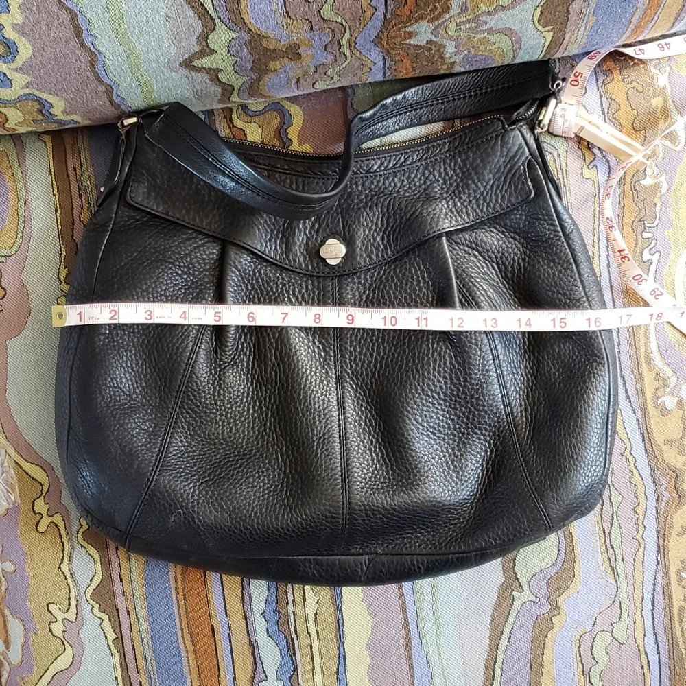 Cole Haan Black Pebbled Leather Turnlock Hobo Bag